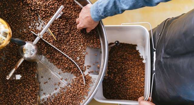 Coffee beans in a roaster
